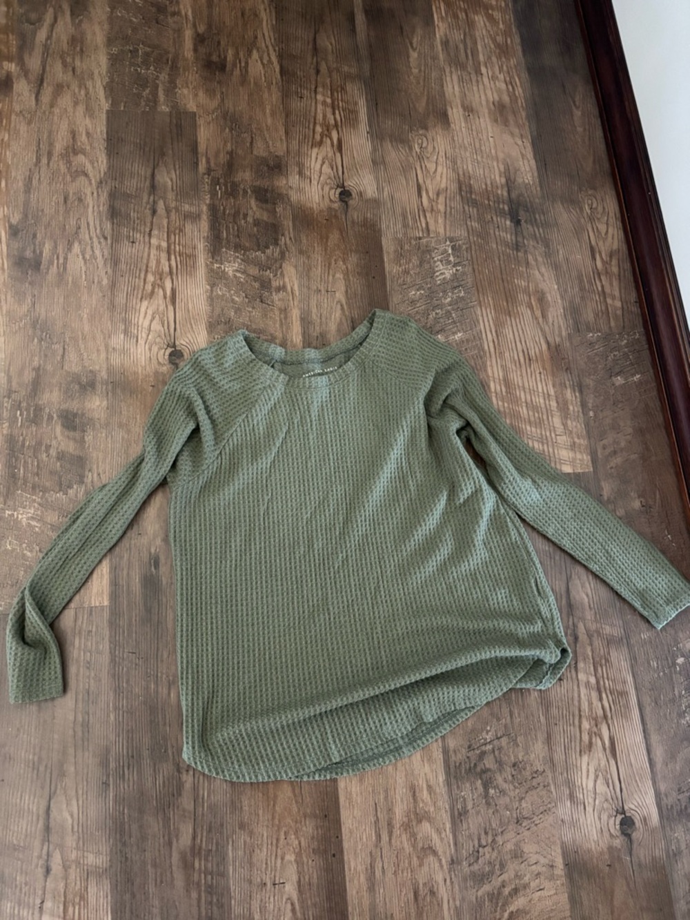 American Eagle Outfitters Olive Green Waffle Knit Long Sleeve Top